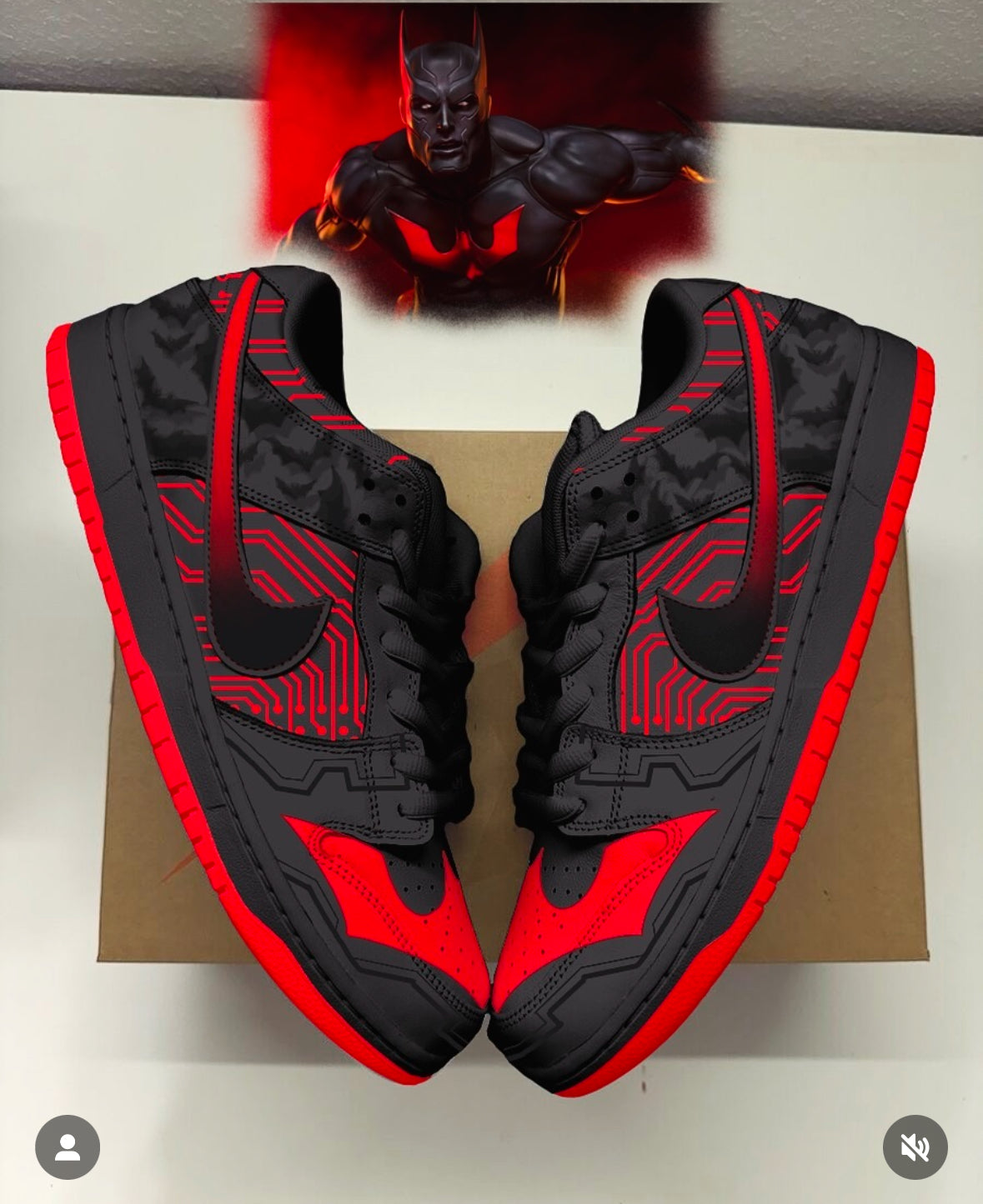 Custom red and black Bat themed Nike Dunks