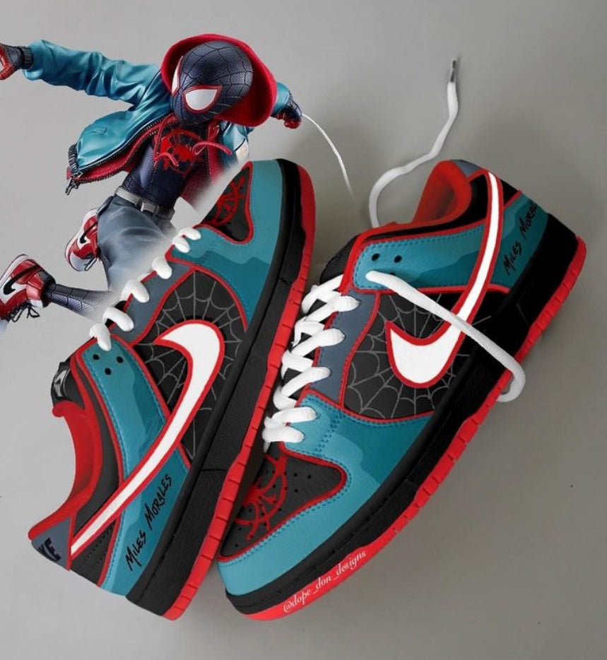 Custom Miles Morales themed Nike dunks