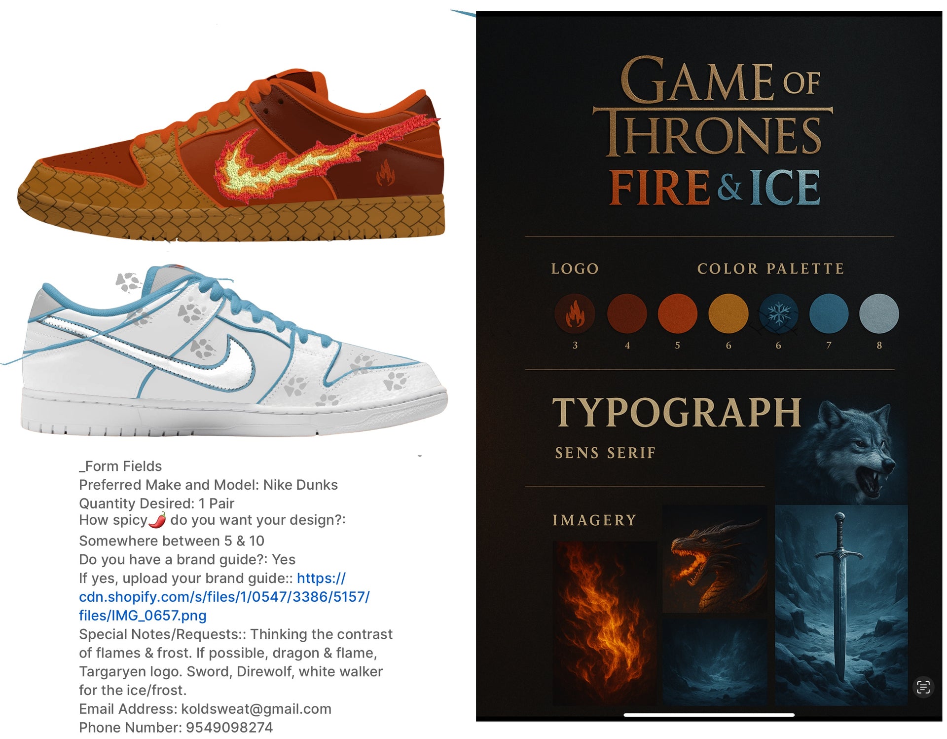 Custom Fire and Ice Nike dunks